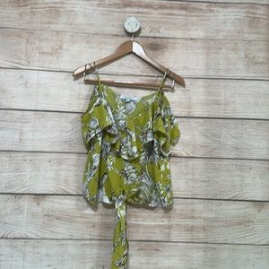 Sweet Rain Floral Cropped Top Line Green Spaghetti Strap Blouse Medium